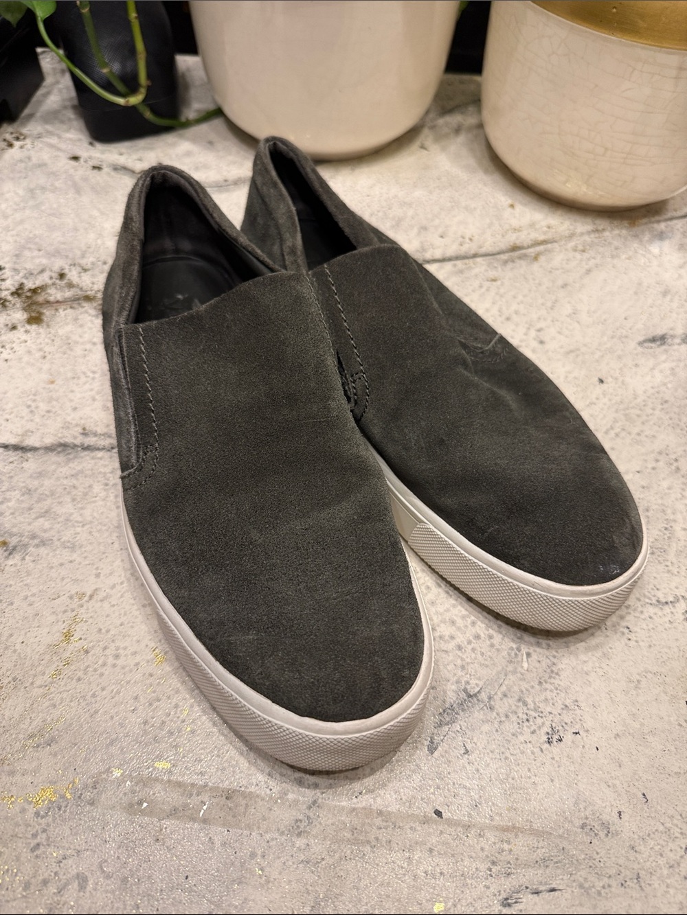 Vince women’s  Suede Slip-On Sneakers - Charcoal Gray size 8